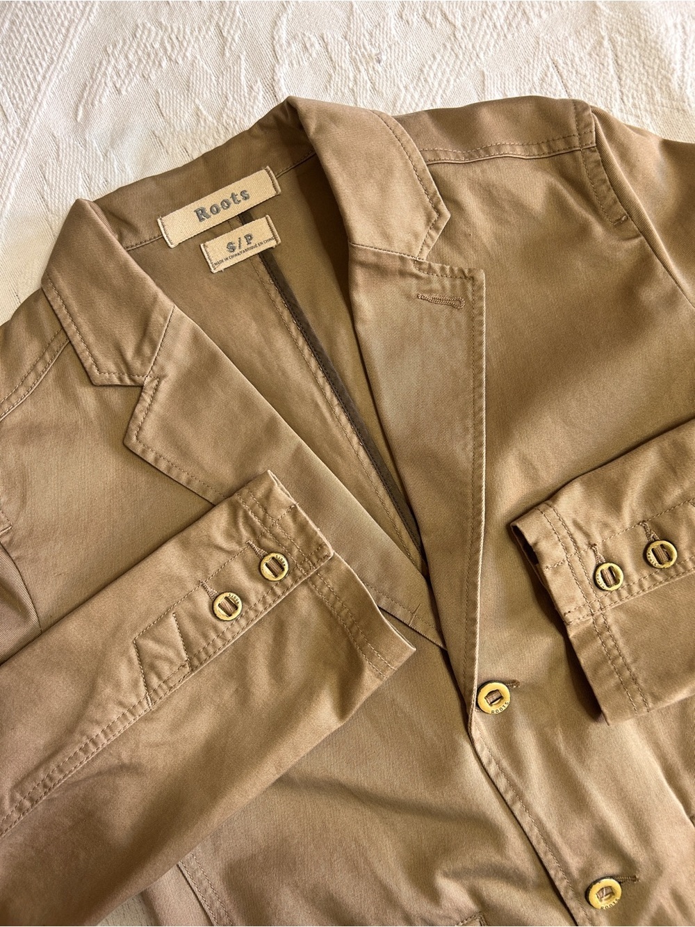 Roots Mens Size Small Cotton Khaki Tan Cotton Blazer Safari Jungle Academia